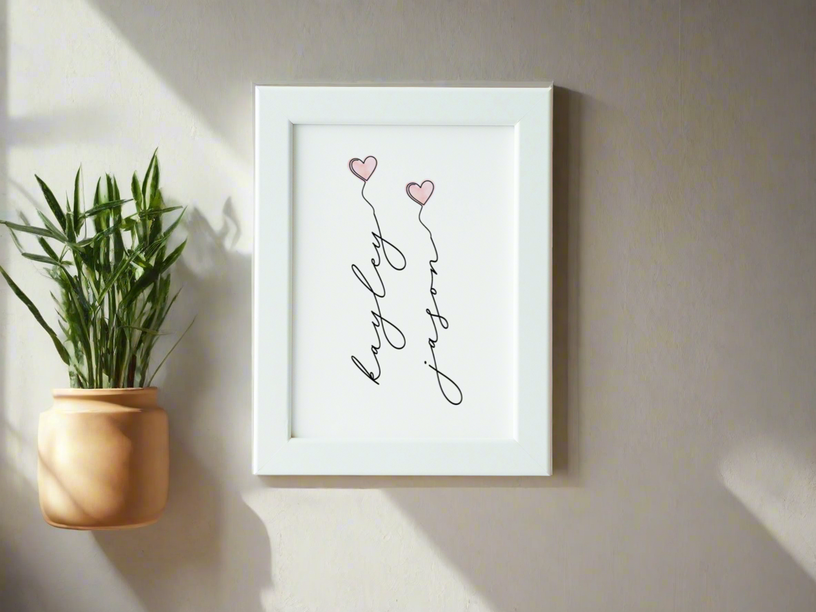 Personalised Names With Hearts Valentine's Day Home Wall Decor Print