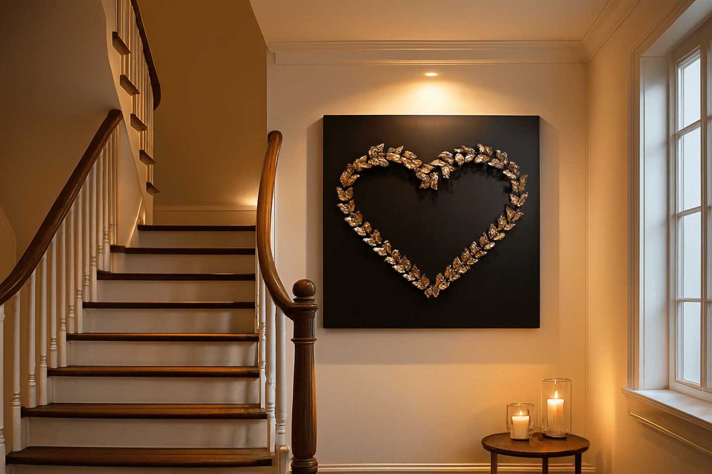 Love and life heart wall art displayed in romantic setting