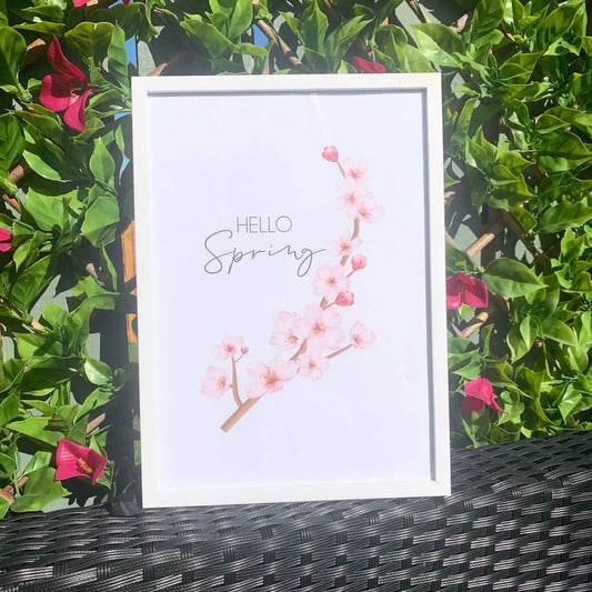 Hello Spring Cherry Blossom Spring Seasonal Wall Home Decor Print-0