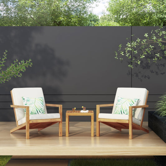 3 piece acacia wood outdoor furniture set on patio