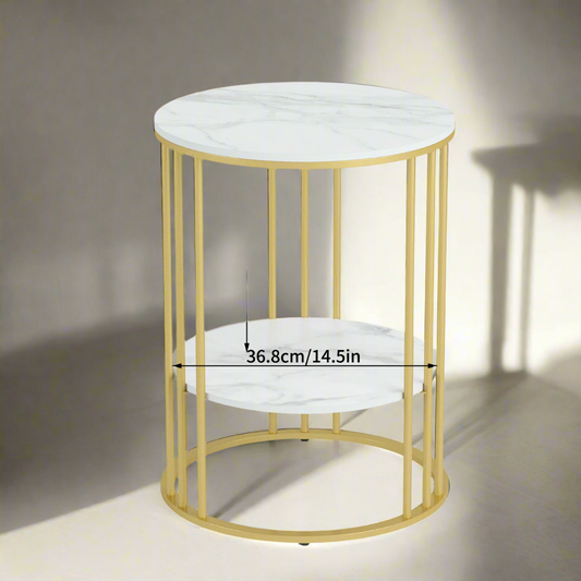 Round Marble Accent Table - Gold Frame, 2-Tier Nightstand