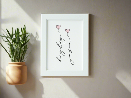Personalised Names With Hearts Valentine's Day Home Wall Decor Print