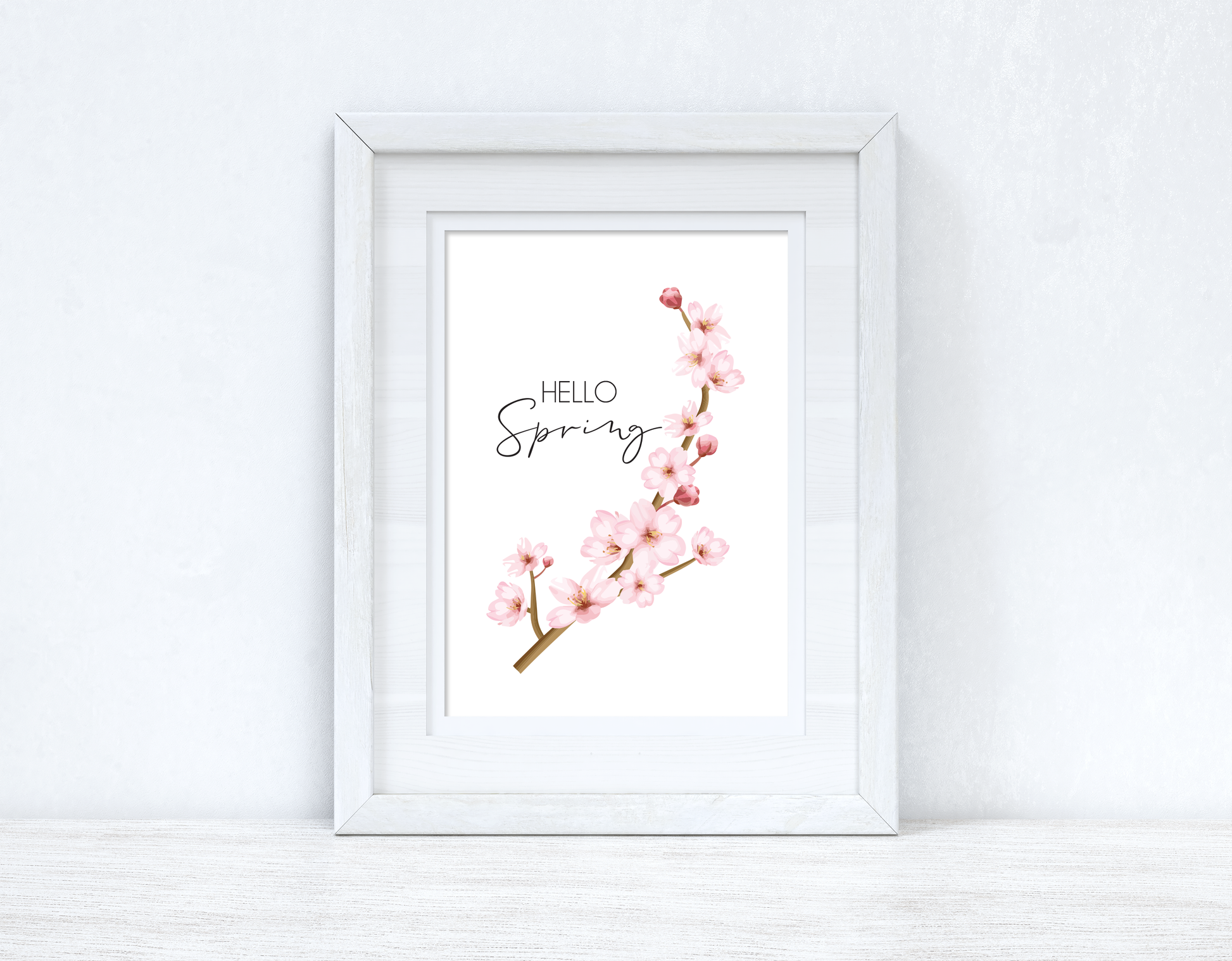 Hello Spring Cherry Blossom Spring Seasonal Wall Home Decor Print-1