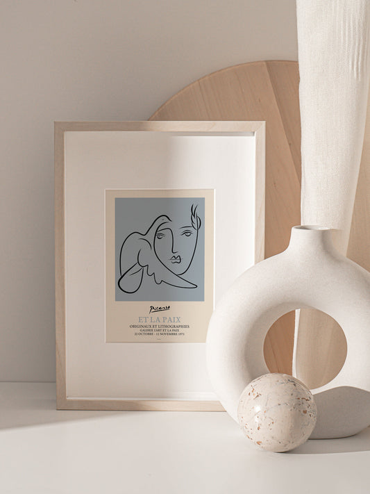 Picasso Man and Dove Poster Blue-1