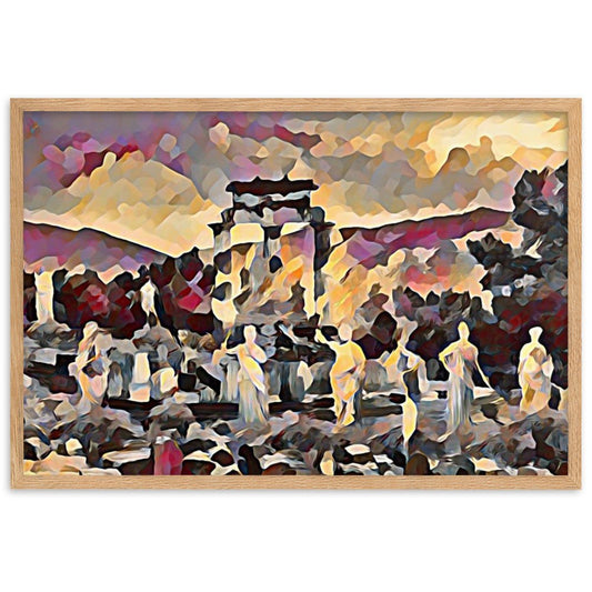 Sunday at Oracle of Delphi classical art poster showing ancient Greek temple and landscape scene