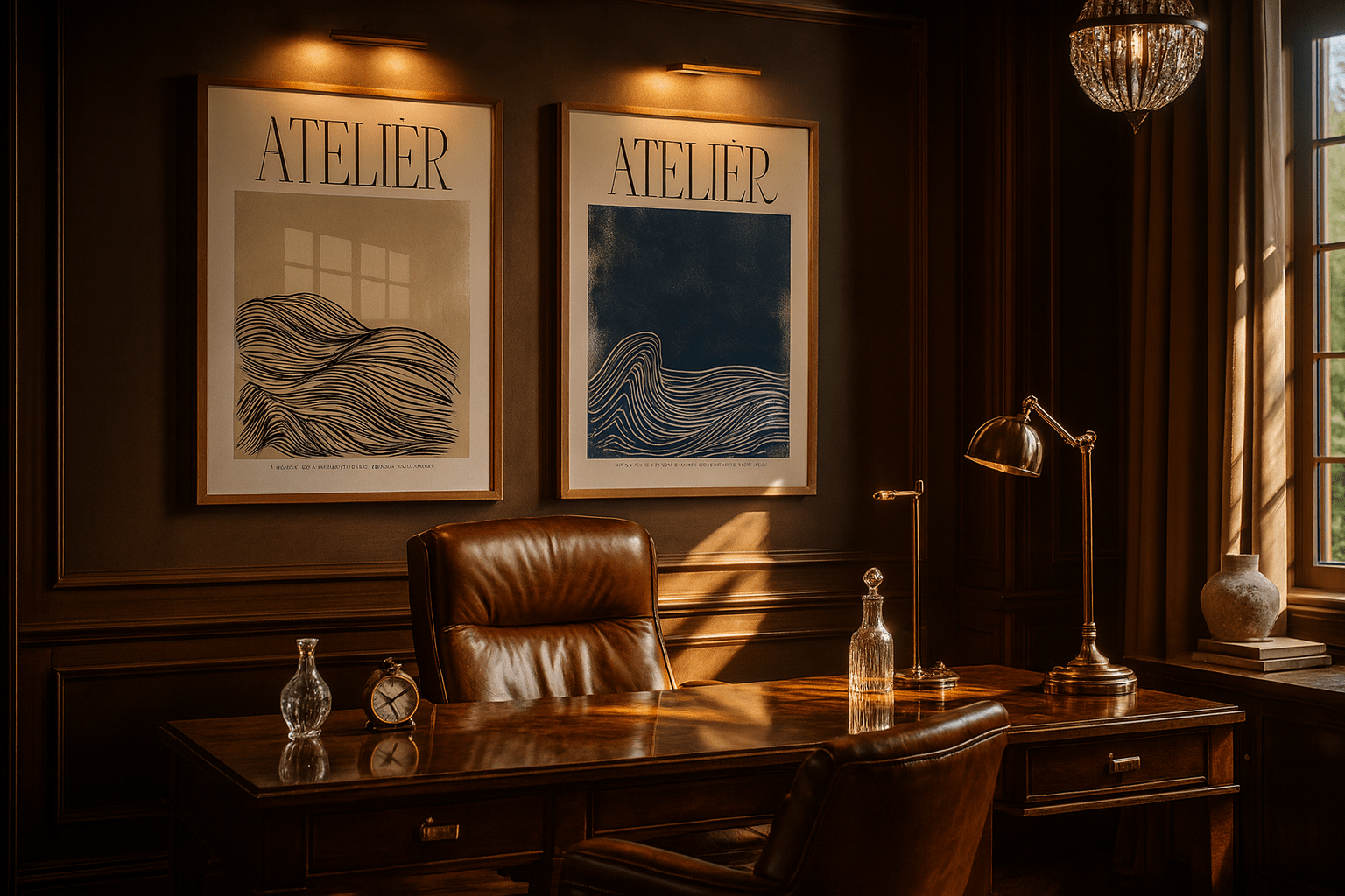 Contemporary blue wall art in elegant interior