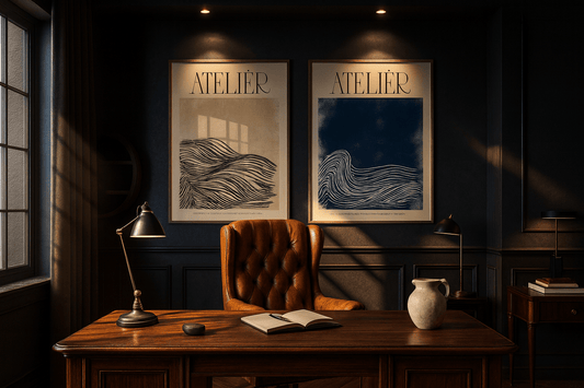Atelier Indigo 02 blue abstract art print display