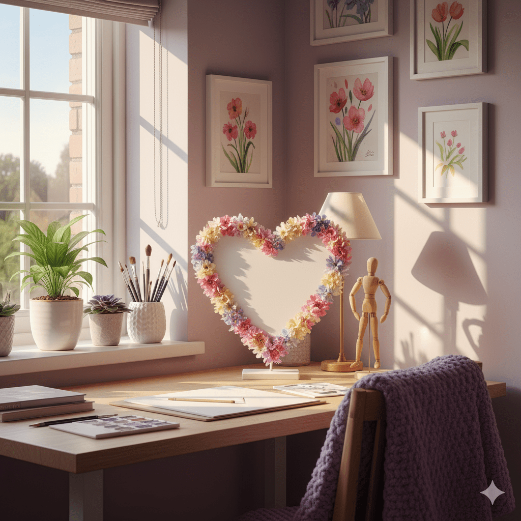 Handcrafted butterfly heart stand with crystal embellishments - unique piec