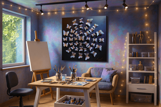 Handcrafted circle of black butterflies in sophisticated wall design