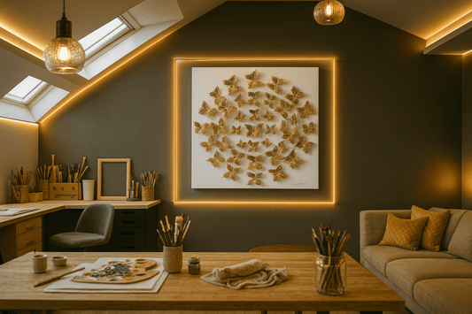 Circle of white butterflies wall art with serene elegant design