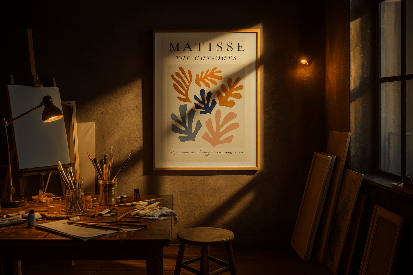 Contemporary Matisse-style cutouts artwork with vibrant abstract shapes ideal for modern interior design