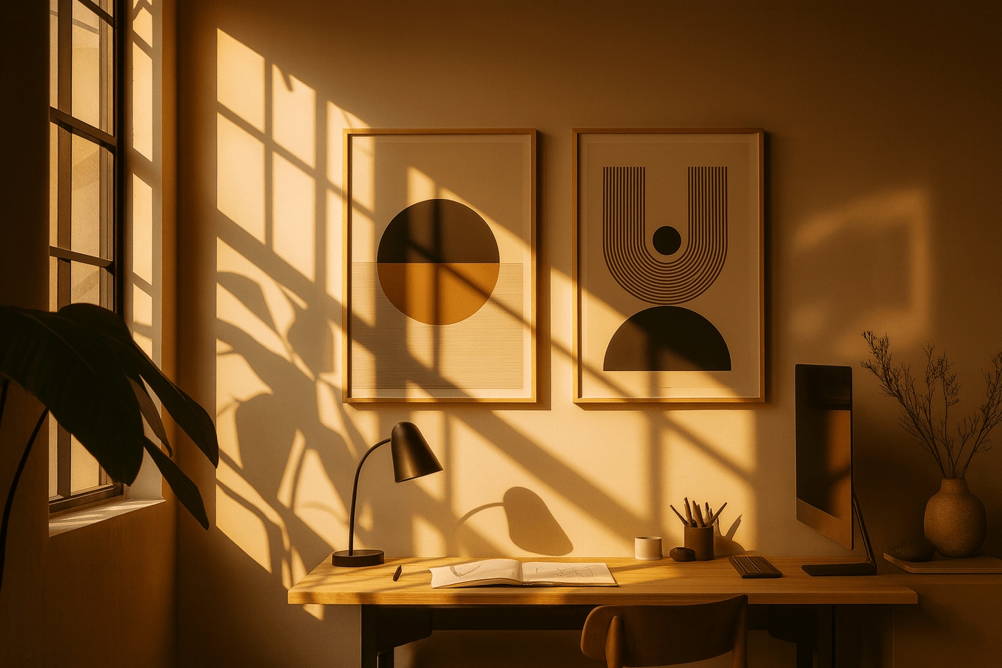 Mid-century modern abstract art print featuring geometric half-full design in vintage retro style for contemporary home decor