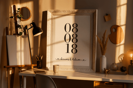 Personalised anniversary date wall art with custom names and romantic design perfect for Valentine's Day home decor