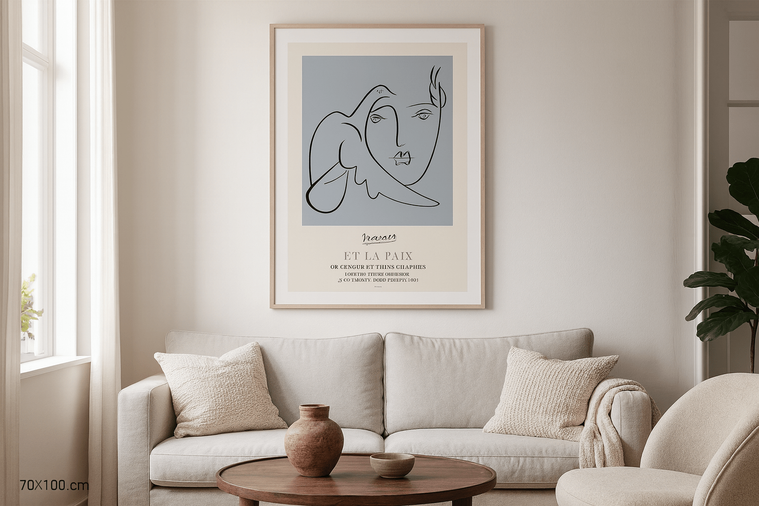 Picasso Man and Dove abstract art print in blue design style