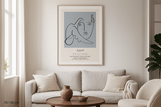Picasso Man and Dove abstract art print in blue design style