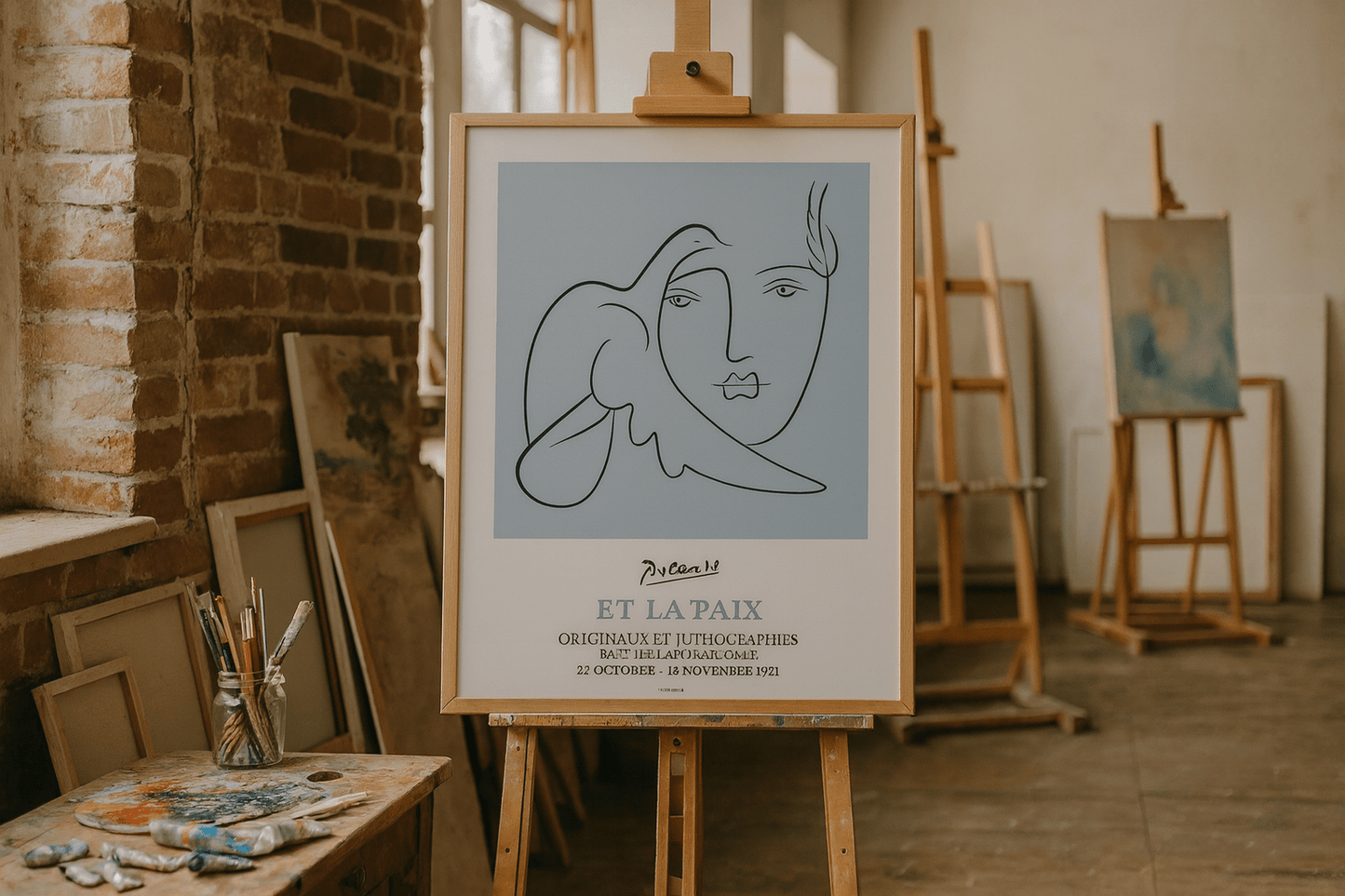 Picasso Man and Dove poster blue contemporary style wall art