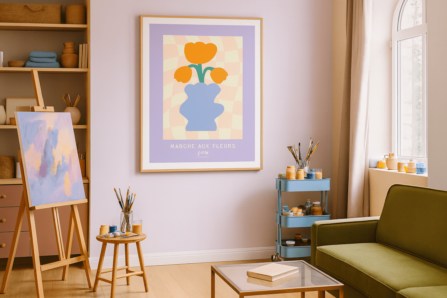 Retro flower market art print kitchen wall decor