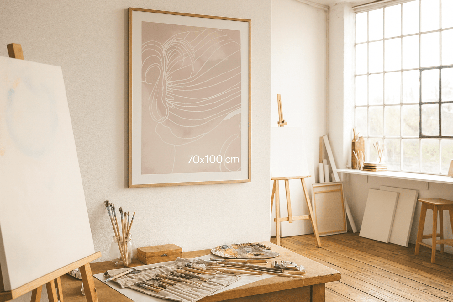 Contemporary fashion illustration with abstract stripe elements
