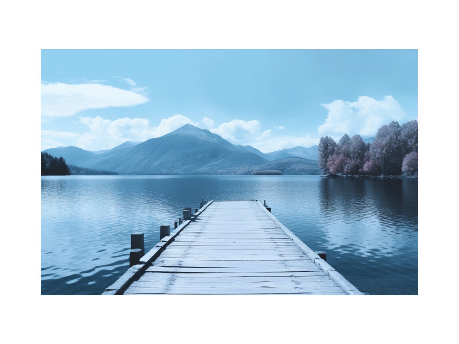 Tranquil jetty scene canvas print showcasing beautiful water reflections and peaceful mood for zen home decor