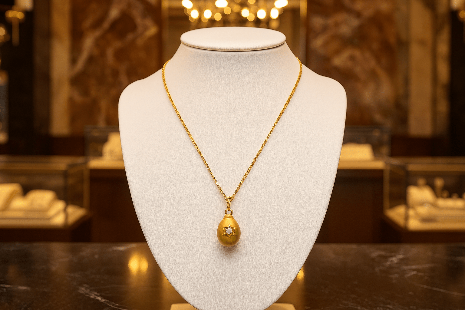 Yellow gold Star of David pendant necklace featuring elegant egg-shaped design perfect for religious jewelry collection